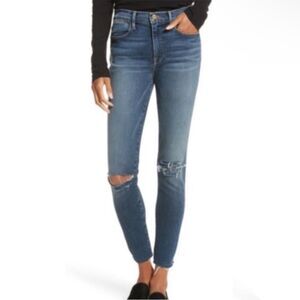 Frame Le High Skinny Denim Blue Distressed Jeans Medium Wash Boho Women's Sz 25